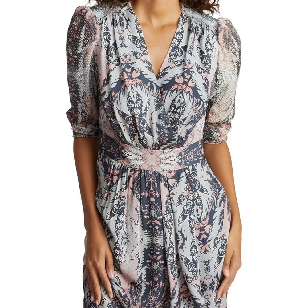 NWT Reiss Women's Multicolor V-Neck Lacey Paisley Print Mini Dress Size 2